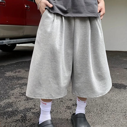 Men Solid Color Casual Capri Shorts Loose Wide Leg Baggy Mid Length Streetwear Daily Sports Pants