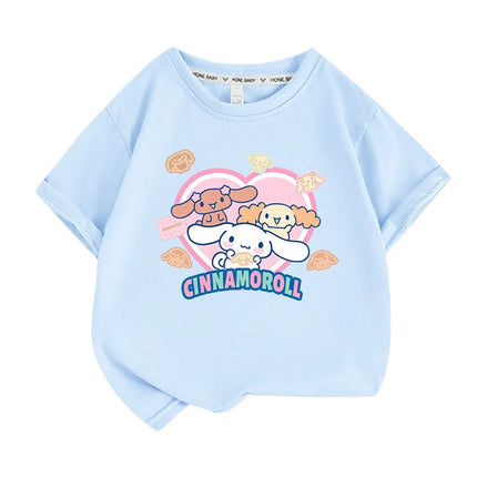 Sanrio Summer Baby Girls 100% Cotton Clothes Kid Children Boys Cinnamoroll Printed T-shirts Cartoon Short Sleeve Top Outfits
