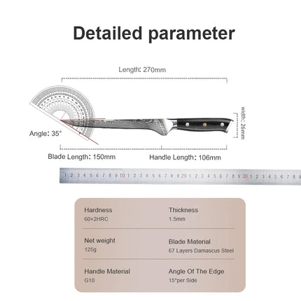 Boning Knife 6 Inch Japanese Damascus Steel Blade Razor Sharp Fish Filleting Knife Kitchen Deboner Knife Full Tang Handle
