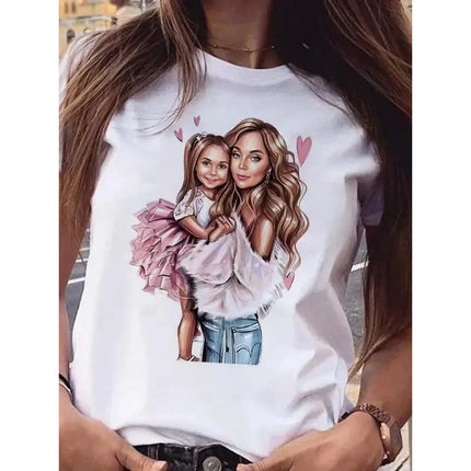 Cartoon Mom Son Daughter Printed Kids T-Shirt Summer Casual Harajuku Girls Boys Short Sleeve Fashion Cotton Children Clothes Tops