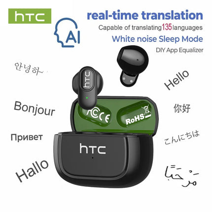 HTC NE51 TWS Wireless Earbuds Bluetooth 6.0 AI Translator ENC Noise Cancelling IPX5 Waterproof 14.2mm HiFi Stereo Headphones