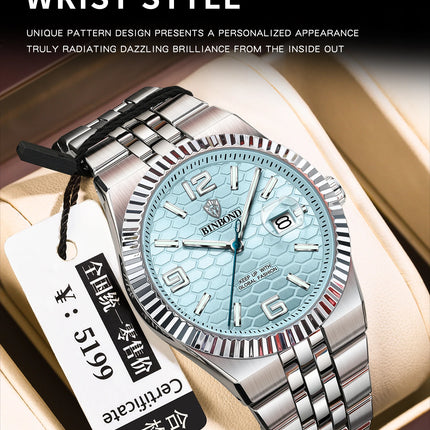BINBOND Top Brand Quartz Watch For Men Luxury Stainless Steel Waterproof Luminous Watch Fashion Date Display Business Men Watch