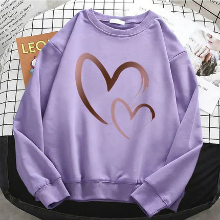 Fashion Love Heart Womens Solid Hoodies Basic Warm Fleece Sweatshirt Soft O-Neck Pullover Casual Female Clothes