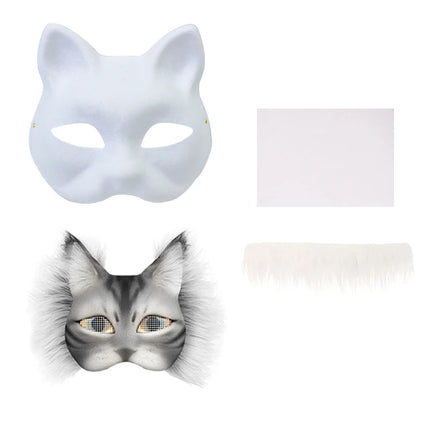 〔YS1〕3Pcs DIY Handmade Graffiti Half Face Mask Therian Mask Kit Blank Half Face Animal Cat Fox Mask Party Gifts