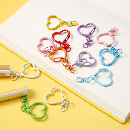 Colorful Heart Shaped Alloy Lobster Clasps with Swivel Hook, Openable Key Rings for Keychains, Backpack Charms & DIY Jewelry
