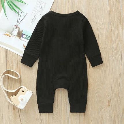 0-24months Newborn Baby Button Romper Solid Color Knit Ribbed Jumpsuit For Infant Boys And Girls Spring Autumn Long Playsuit