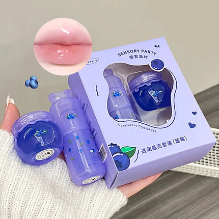 Moisturizing Lip Balm Set Blueberry Peach Light Hydrating Lip Gloss Relieve Dryness and Remove Dead Skin Soothing Tender Lips