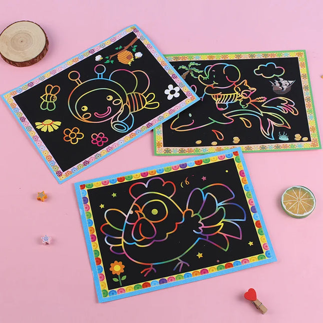 Rainbow Scratch Art Paper for Kids Cute Cartoon Scratch Off Painting Kit Diy Craft Art Set for Boys Girls Party Favor Gift 2026