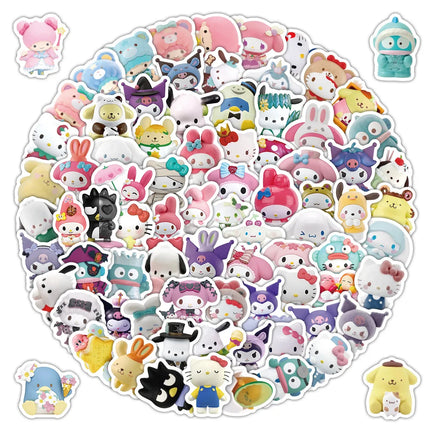 104pcs Cartoon Cute 3d Sanrio Graffiti Stickers Waterproof Decals Stickers For Laptop Phone Thermos Ipad Diy Stickers Kids Gift