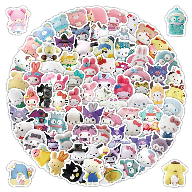 104pcs Cartoon Cute 3d Sanrio Graffiti Stickers Waterproof Decals Stickers For Laptop Phone Thermos Ipad Diy Stickers Kids Gift