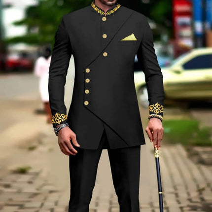 African Suits for Men Slim Fit Embroidery Full Sleeve Double Breasted Blazer and Pants Set Formal Business Dress Suit A2316051