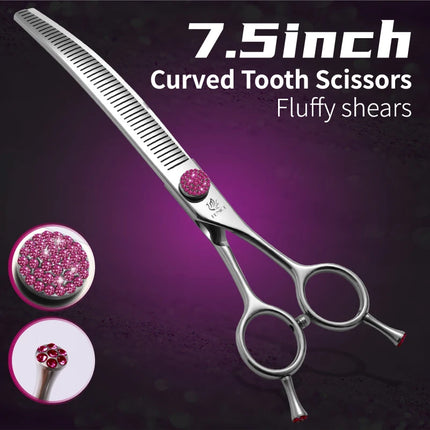 Fenice 7.0/7.5 inch Professional Dog Grooming Shears Curved Thinning Scissors for Dog Face Body Cutiing JP 440C High Quality