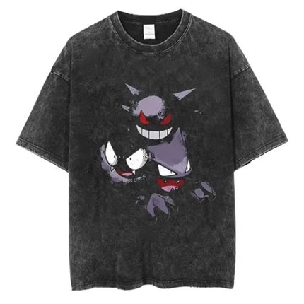 Pokemon Anime Retro Washed T-shirt Cotton Men's and Women's Summer New T-shirt Y2K Loose Casual Short Sleeved Top Clothing