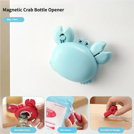 Crab Magnetic Bottle Opener 4-in-1 Kitchen Tool Set Beer Opener, Mini Scissors, Box Cutter, Fridge Magnet, Cute Cartoon Gadget
