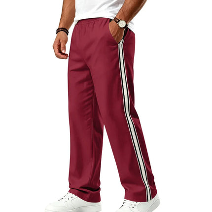 2026 Men's Color Block Webbing Jogger Pants, Drawstring Waist, Loose Straight Leg, Casual Fitness Trousers for EU US Wholesale