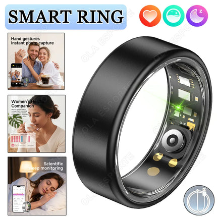 R09 Smart Ring Men Women with Charging Case,Heart Rate Blood Oxygen,Skin Temperature Monitor,5ATM Waterproof For Android iOS