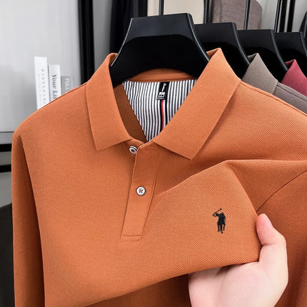 100% pure cotton autumn and winter men's fashion sports brand embroidered pony long-sleeved POLO shirt business casual T-shirt