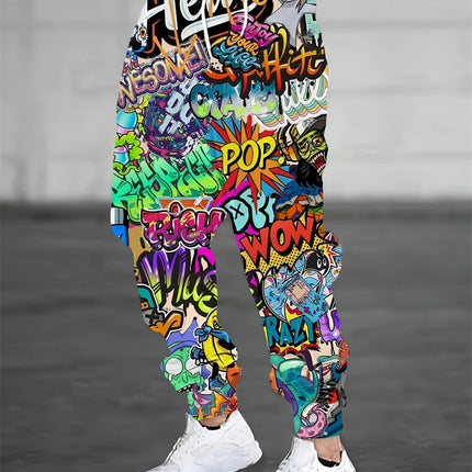 Fall Men's Casual Pants Fashion 3D Colorful Graffiti Print Outdoor Trend Drawstring Pants Large Size Men's Hip Hop Pants