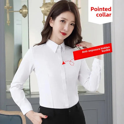 Women's Long Sleeve Anti-Light Shirt Spring Summer Workwear Professional Korean Style plus Size Uniform Button down Dress