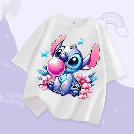 2026 Fashion Casual Round Neck T-Shirt for Boys and Girls Daily Tops Stitch Kids T Shirt Cute Cartoon Print Short-Sleeved