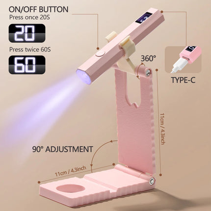 LED UV Nail Lamp with Stand Handheld UV Light with LCD Display for Gel Nails Rechargeable USB Nail Dryer for Fast Curing