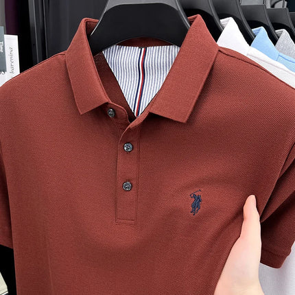 100% pure cotton high-end brand men's short sleeve polo shirt, summer fashion, original pony embroidery, golf polo, casual T-shirt