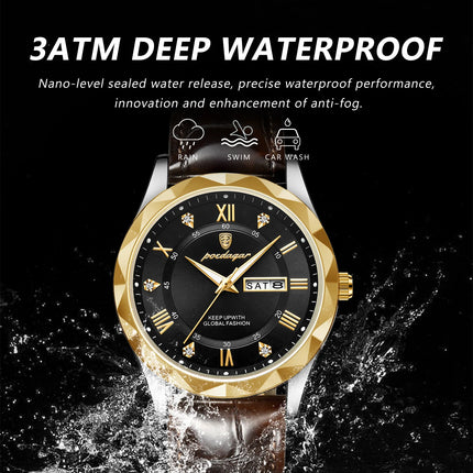 POEDAGAR Original Luxury Men's Watch Waterproof Luminous Date Week Sports Men's Watches Classic Business Quartz Leather Men Watch