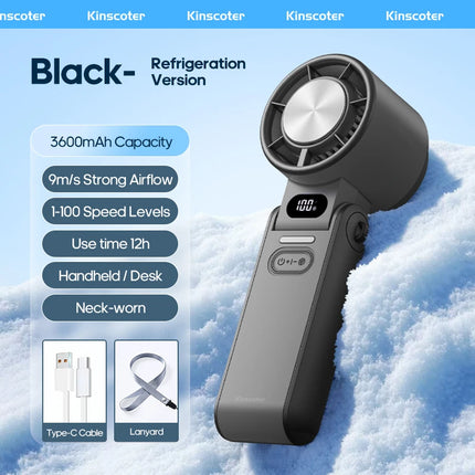 Kinscoter New Cooling Handheld Fan 3600mAh Foldable Portable Fan 100-level Free Control High Speed Mini Personal Fan w/ Lanyard