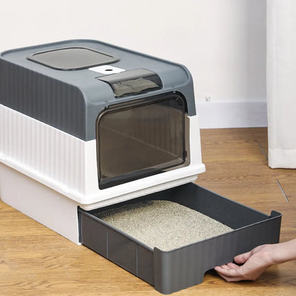 Pet Litter Box Kitten Anti Splash Toilet Fully Enclosed Spill proof Deodorant Cat Toilet Plastic Sandbox Cat Bedpan Sanitary Tra