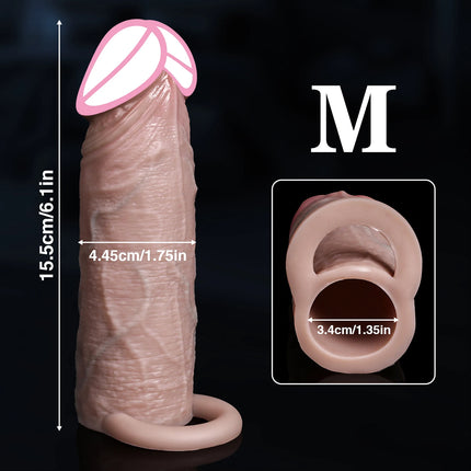 Soft Silicone Condom Enlargement Penis Sleeve Realistic Penis Extender Sex Toys for Men Sexual Tools Reusable Condom Cock Sleeve