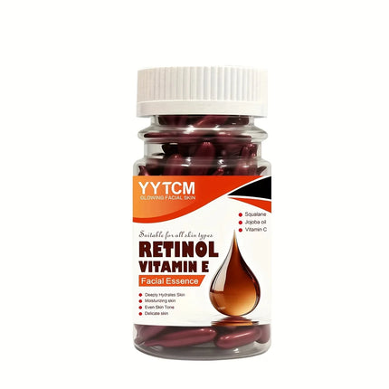 Retinol Vitamin E Deep Moisturizing Capsule Essence, Hydrates, Firms, and Smooths Skin, Contains Plant-Based Squalane, Vitamin C, Deep Hydration and Brightening Skin Essence (0.4Gx90 Capsules)/Bottle-1 Bottle