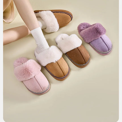 Evshine 2024 New Women Fuzzy Warm Slippers Faux Fur Cotton Slippers Fluffy Non-Slip Slides Winter Fashion Women Cozy House Shoes