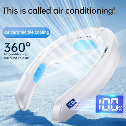 Neck Hanging Fan with TEC Semiconductor Cooling, 100 Speed, Quiet, No-Leaf, LED Display, Long Battery Life