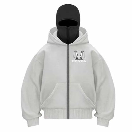 2026 Honda Logo Men and  Balaclava Y2K Gothic Winter New Item Double Hooded Sweatshirt Men's Hooded Mask Zipper Sportswear  Swea