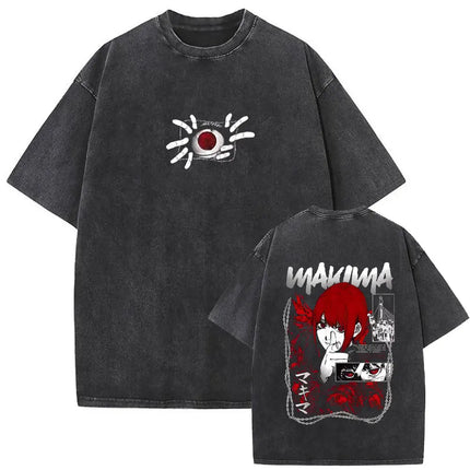 Washed Vintage Anime Chainsaw Man Makima Merch T-shirt Men Women Manga Casual Oversized T Shirts Male Retro 100% Cotton T-shirts