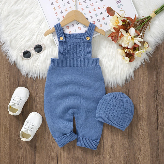 Baby Rompers Hats Clothing Sets 0-18m Fashion Solid Color Knitted Newborn Infant Boys & Girls Jumpsuits Playsuits Outfits 2pcs
