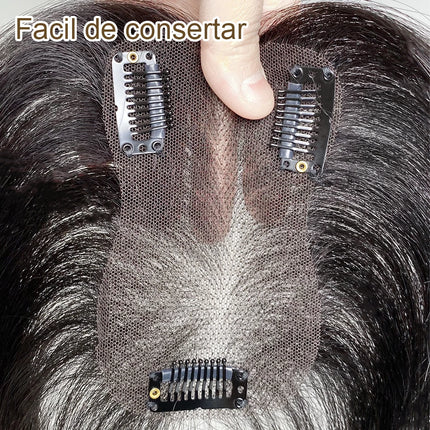 100% Real Human Hair Toppers with Bangs Silk Base 3Clip Pieces Brown Straight Human Topper Hairs for Women Hair Extension
