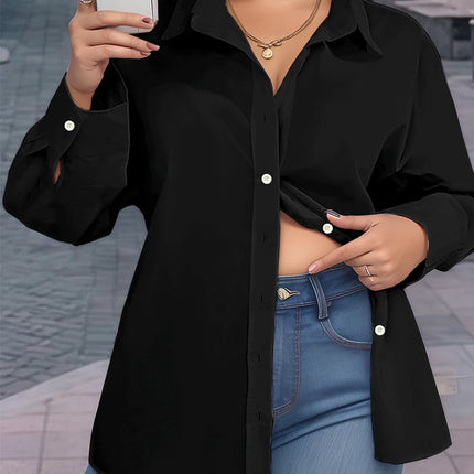 Plus Size Women's Crop Top Shirt Elegant Women's Tie-Front Long-Sleeved Shirt Solid Colour Suitable for Autumn
