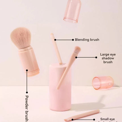 Portable Powder Blusher Brush With Cover 4 in 1 Travel Small Set Makeup Eye Shadow Telescopic Multi-Function Mini Makeup Tool
