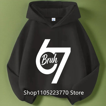 Spring And Autumn Single Casual Fashion Christmas #67 Boys Black Hoodie, Six Seven, Hand Support 67 Cartoon Print Pattern