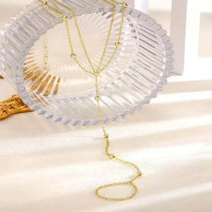 New Fashion Metal Beaded Y-Shaped Finger Chain Anklet for Women Simple Gold Color Tassel Ankle Beach Jewelry Accessories