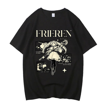 High Quality Cotton Frieren Beyond Journey's End Anime Printed T-shirt Comfortable Breathable Short Sleeve Round Neck