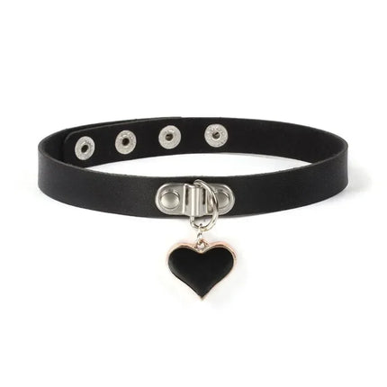 Woman Black Punk Choker Collar Necklace Sexy PU Leather Heart Lock Key Spike Chocker Gothic Cosplay Accessories Party Jewelry