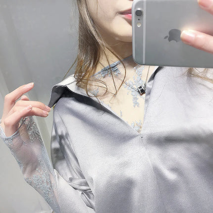 Korea Style Mesh T Shirt Lace Flower under Shirt Long sleeve transparent Tshirt Sexy Black Lace See through Mesh Tee Tops Women