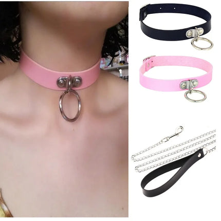 Cosplay Necklace Leash And Collar BDSM Leather Slave Heart Bell Ring C harm Collars Set For Women Bondage Gothic Choker Accessor