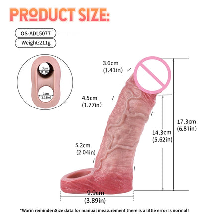 ORALSX Soft Liquid Silicone Penis Sleeve Dlosed Large Size Simulation Penis Enlargement Sleeve G spot Stimulation Couple Sex Toy