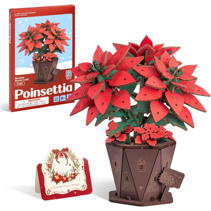 Rolife Artificial Flower Wooden 3D Puzzle Poinsettia DIY Model Building Kit for Home Decor Mother's Day Valentine's Day Gifts