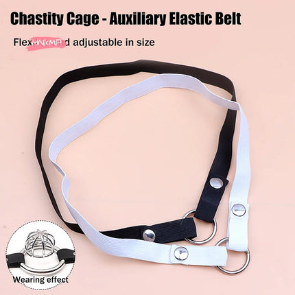 Adjustable Anti-Off Male Chastity Cage Device with Auxiliary Belt And Three-Way Widen Elastic Band Rope Sexy Underwear for Men