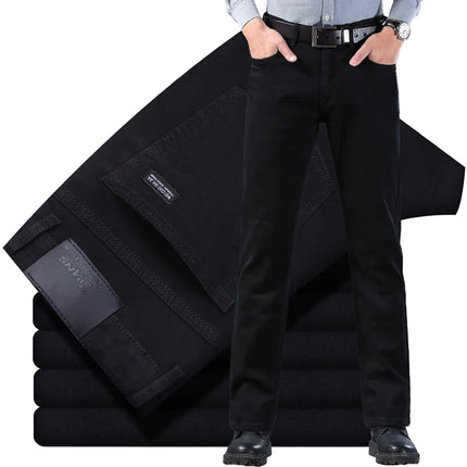 2023 New Men's Stretch Fit  Jeans Busine Business Fashion Soft Denim Trousers Male Brand  Pants Black Blue