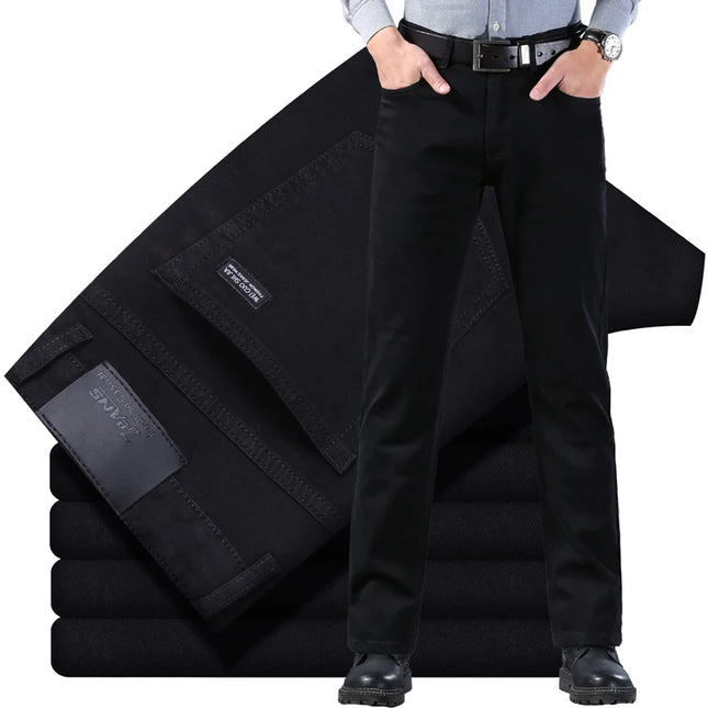 2023 New Men's Stretch Fit  Jeans Busine Business Fashion Soft Denim Trousers Male Brand  Pants Black Blue